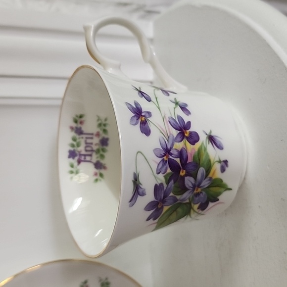 Springfield April Violets Teacup & Saucer England Bone China - Picture 3 of 8